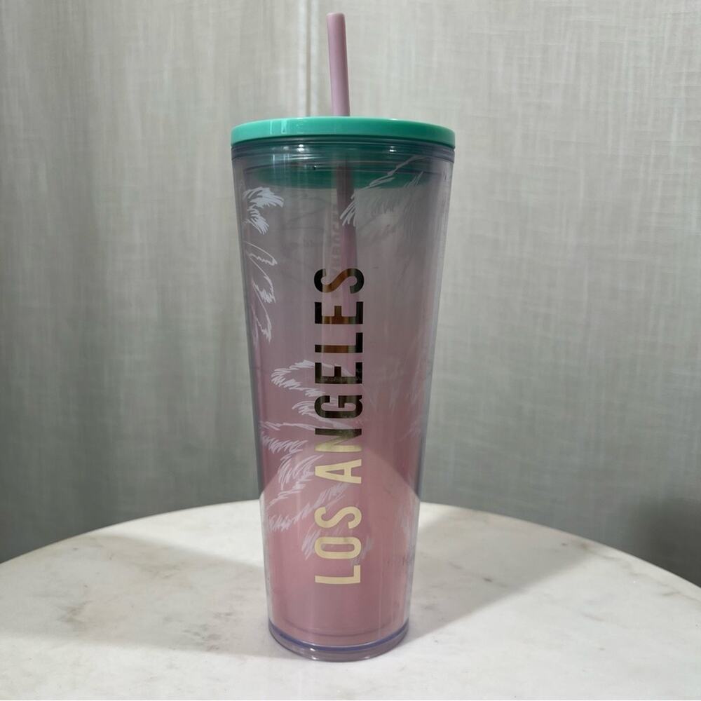 Starbucks Gold Los Angeles Pink Ombré Venti Tumbler with Straw